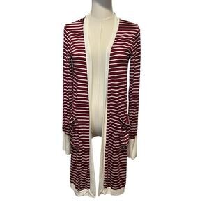Magic Fit Open Jersey Cardigan X Long Sm USA Burgundy White Stripe Jersey Pocket